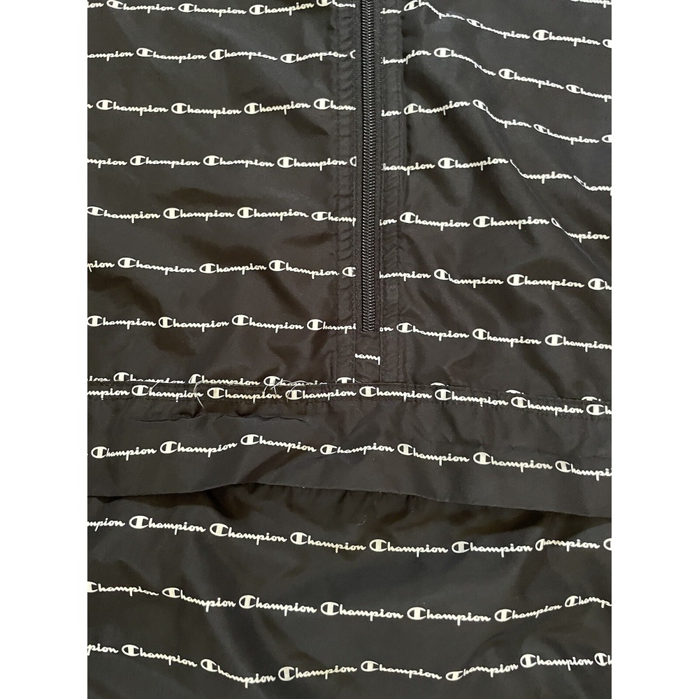 CHAMPION Windbreaker‎ Sz XL Black With All Over Print Packable Hooded Zip Pocket - Picture 2 of 7